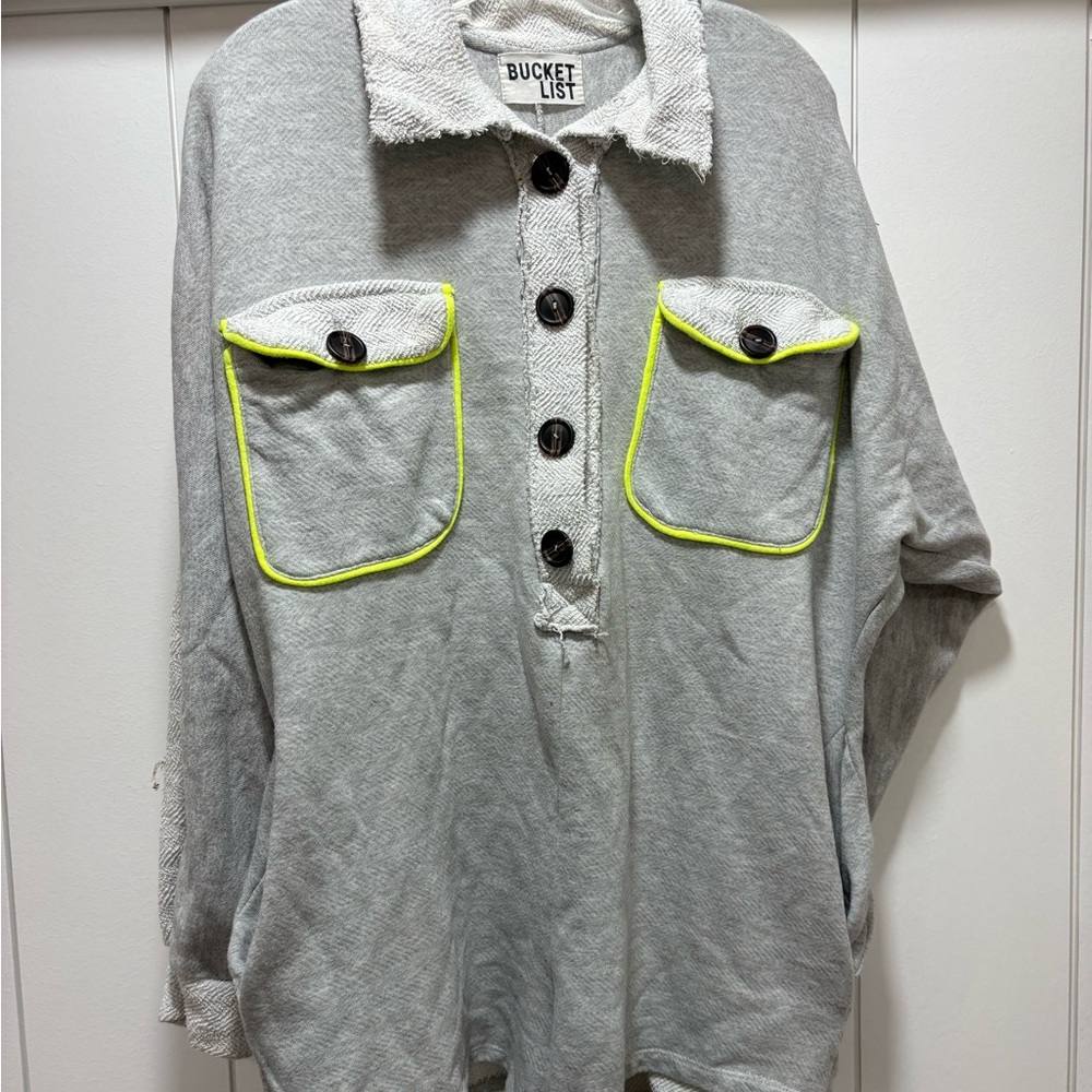 Bucket List Varsity French Terry Color Loose Fit  Romper Gray Green Size Medium